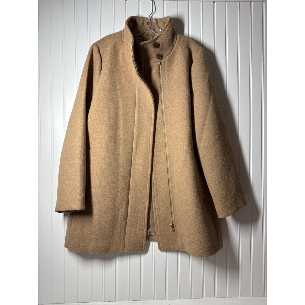 J. Crew Button Neck City Coat - Women’s Size 14 Wool Camel